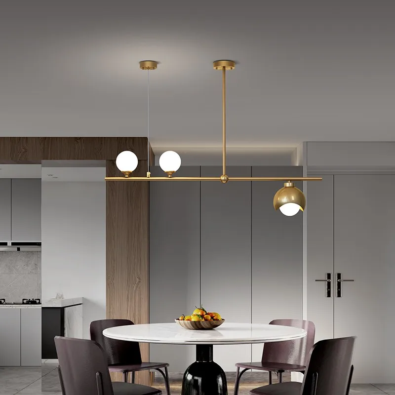 

Postmodern Copper Luxury Chandelier Dining Living Room Long LED Hanging Light Restaurant Bar Creative Glass Ball Pendant Lamp