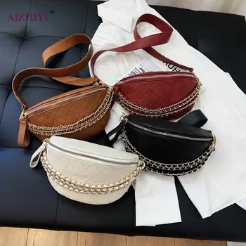 

Casual Lattice Pattern Chest Bag Women Multi-layer Chain PU Messenger Pouch