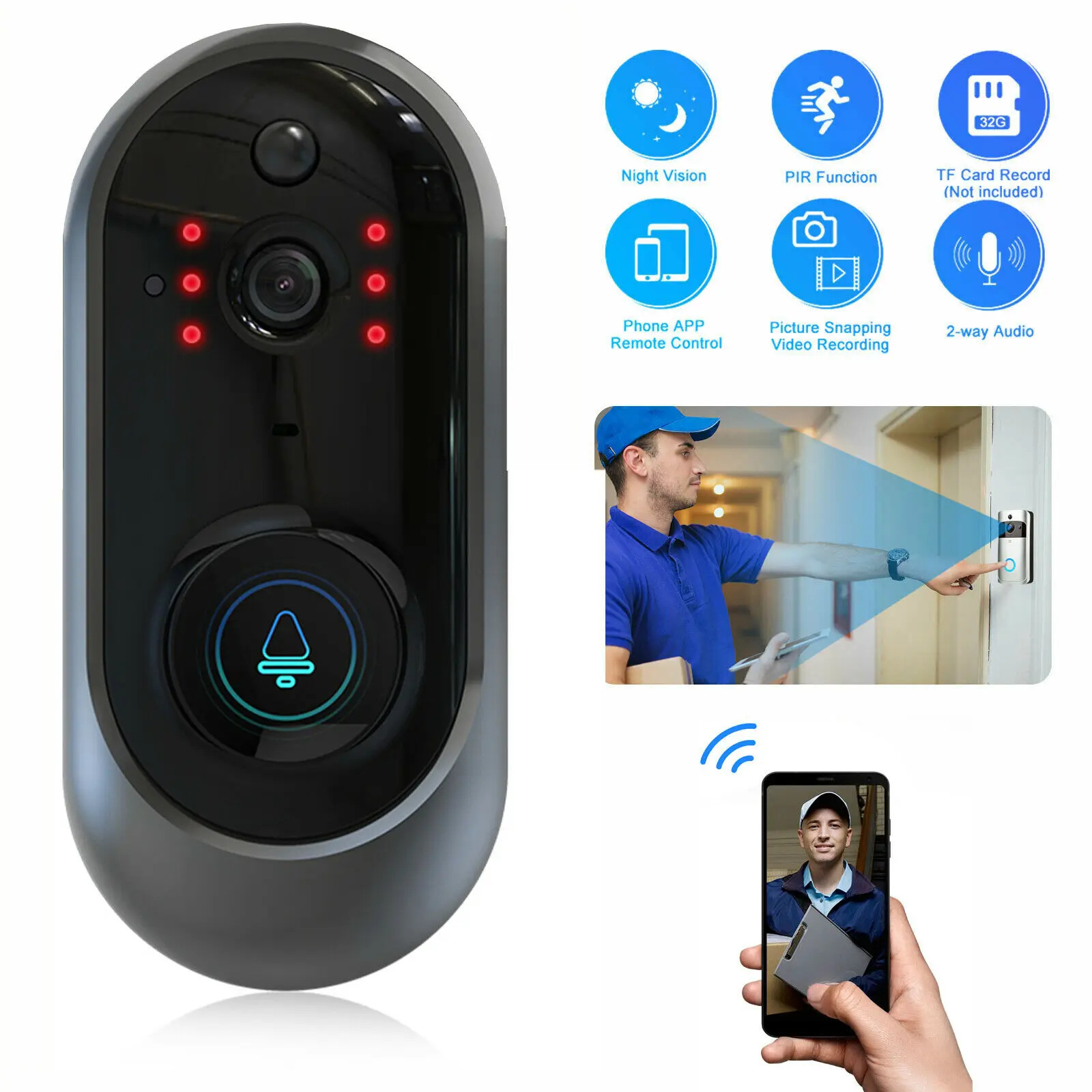 Беспроводная камера Wi-Fi для дверного звонка Smart ip видеосвязь Видео дверной телефон дверной звонок для квартиры ИК-сигнализация беспроводная камера безопасности