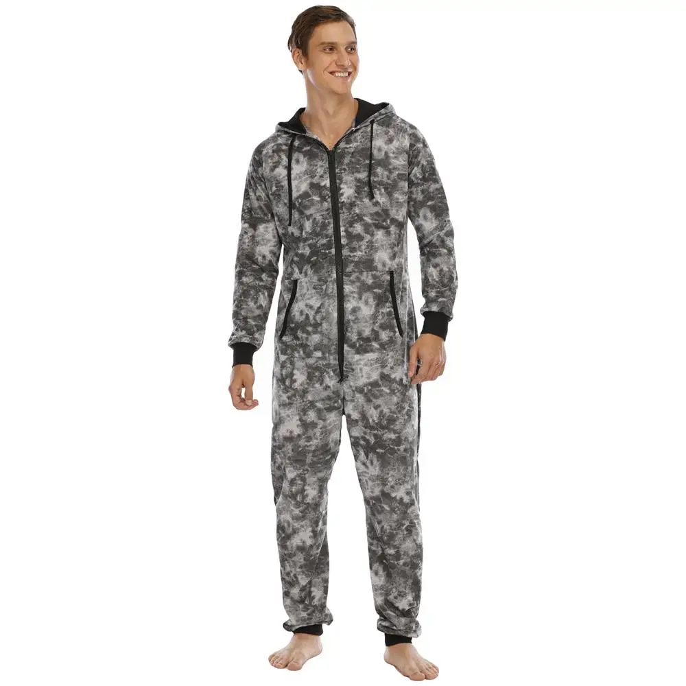 Autumn Winter Jumpsuit Men Streetwear Overalls Hombre Hoodie Black Gray Print Camouflage Onesie Male Casual Pajama