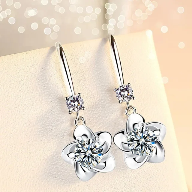 NEHZY 925 sterling silver new women's fashion jewelry pink blue white crystal zircon long tassel flower hook type earrings 6