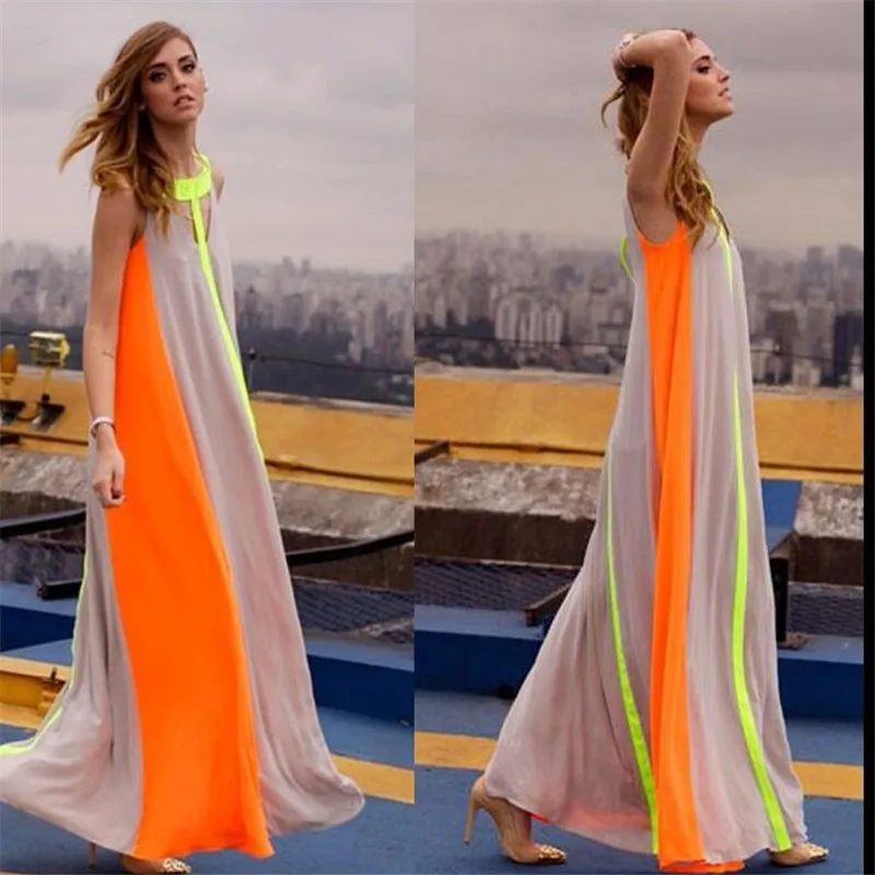 

summer dress sleeveless stitching maxi dress vestidos casual dress sexy party dresses F093