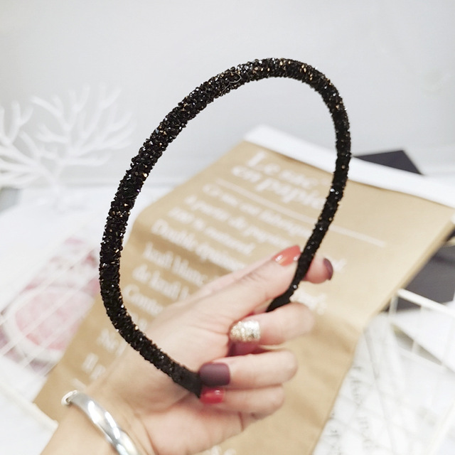 Korea Crystal Soft Headband for Women Rhinestone Hairband Beads Bezel Girls Hair Accessories Simple Headwear