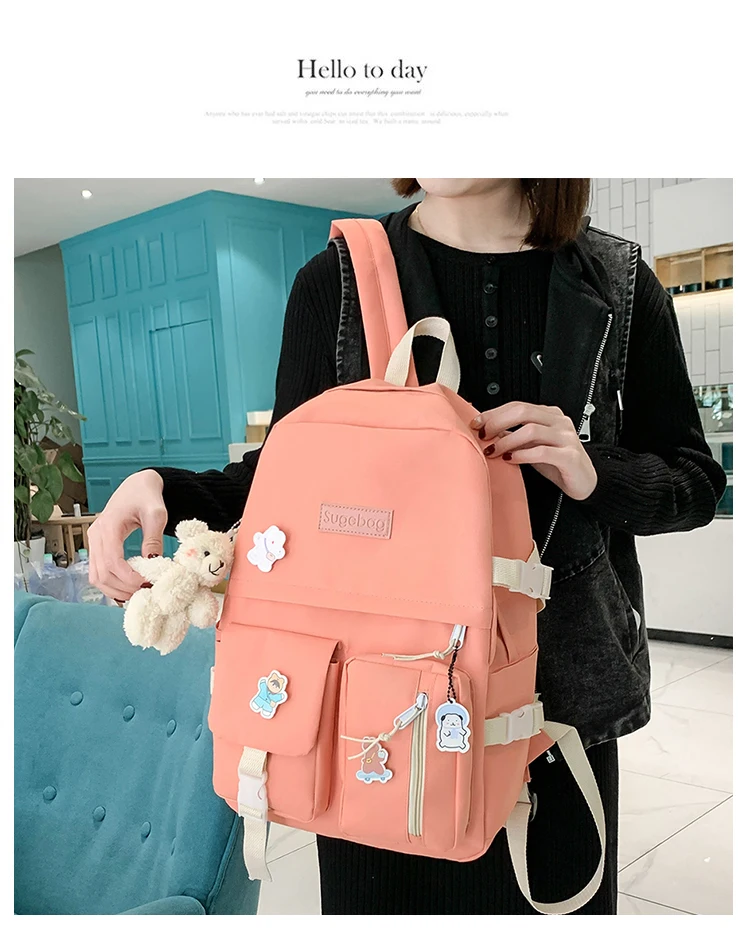 NEW 5 Piece Set backpacks fashion canvas kawaii female Korean Shoulder bag Casual College Students backpack School bag for girl