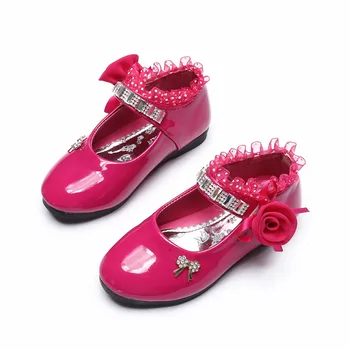 

Princess shoes children's shoes new bright face with flower casual shoes students single shoes