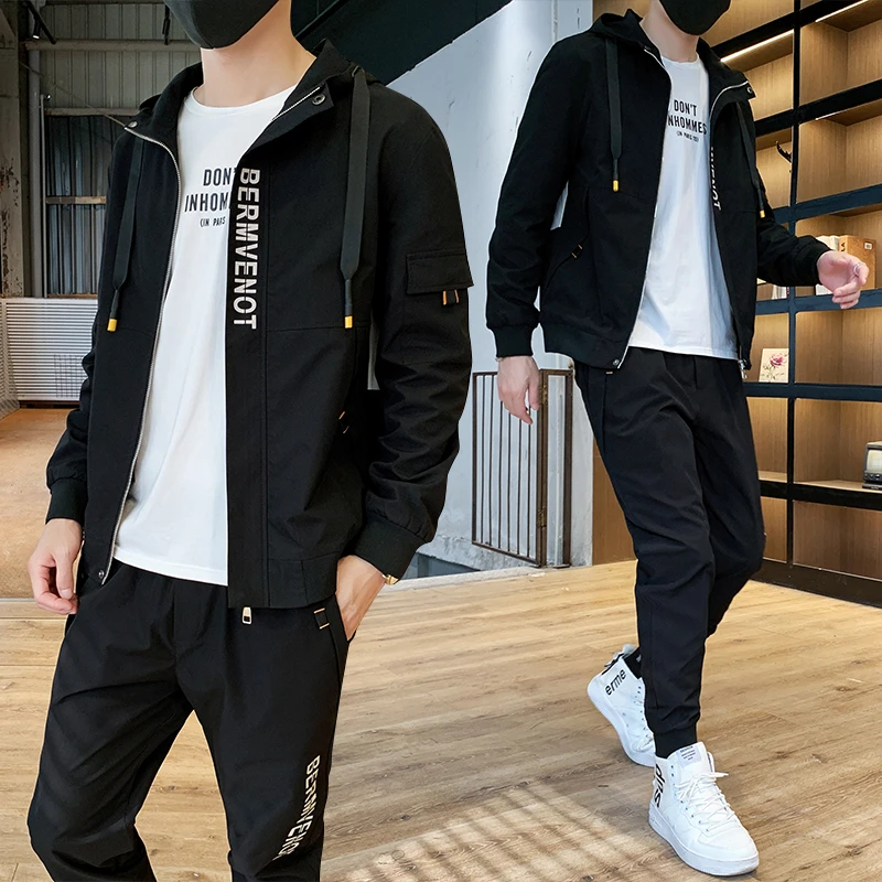 2019 nuevos hombres de invierno conjunto chándales de moda Sudadera con capucha y pantalones conjuntos para hombre sudadera traje de ropa Casual ropa deportiva hombres abrigo JJ60NT|Conjuntos para -