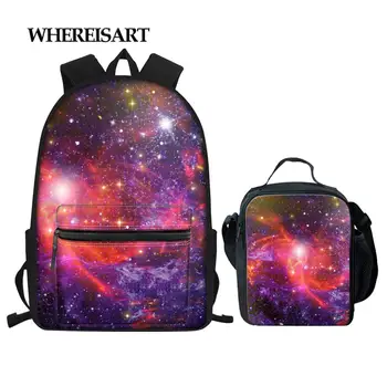 

WHEREISART Beautiful Galaxy Star Print School Bag Set for Teen Girls Boys Design Children's School Book Bag Stylish Kids Bags