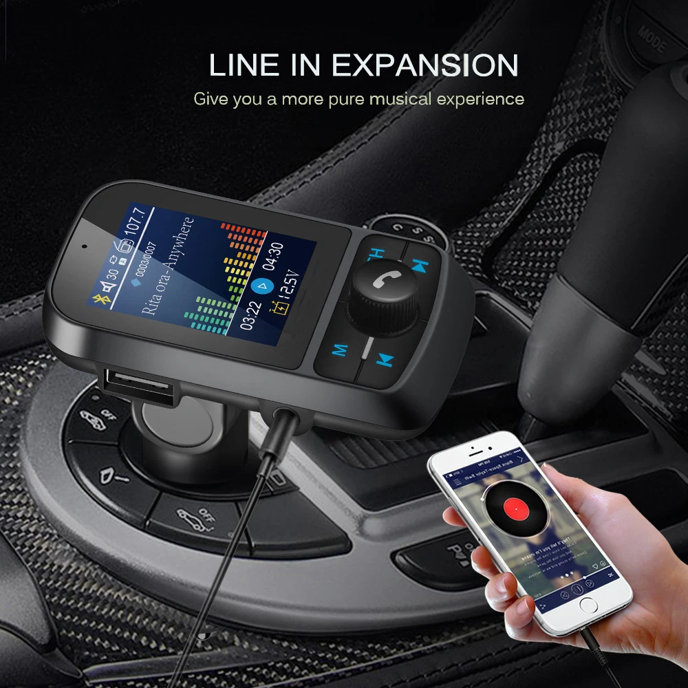 JINSERTA fm-передатчик 1," цветной экран AUX модулятор Bluetooth беспроводной MP3 радио адаптер автомобильный комплект 5 в 3.1A USB зарядное устройство TF карта