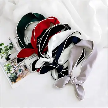 

Scarves For Women Fashion 2020 White Pure Color Silk Scarf For Ladies Customize Bowknot Headwear Small Square Silk Summer Scarf