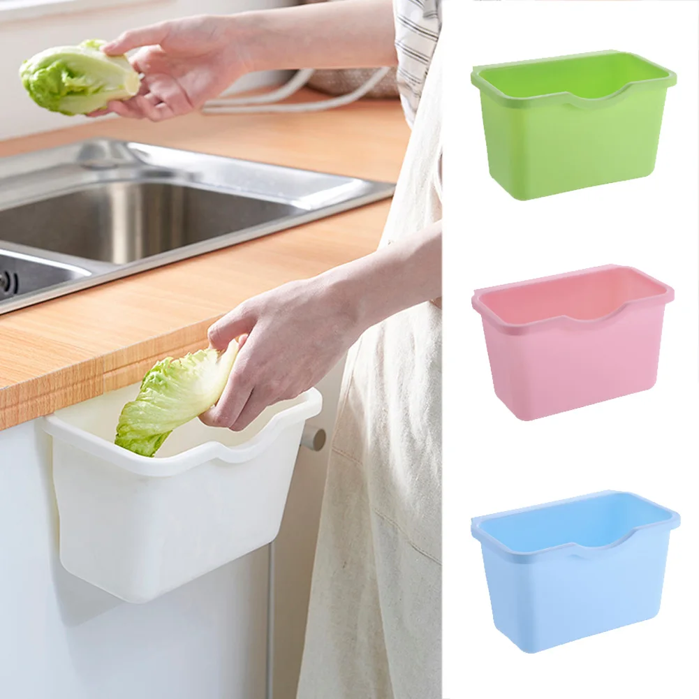 1Pc Kitchen Cabinet Door Plastic Basket Hanging Trash Can Waste Bin Garbage Box 