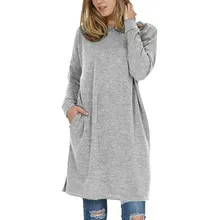 Уличная одежда, толстовки, платье для женщин, повседневный Однотонный пуловер с капюшоном и длинным рукавом, толстовка, свободная толстовка с карманом, топы, блузка Mujer