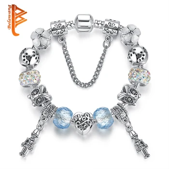 

Fans Seckill Romantic Love DIY Charm Bracelet Blue Murano Glass Beads Crystal Bracelet for Women Jewelry Christmas Gift