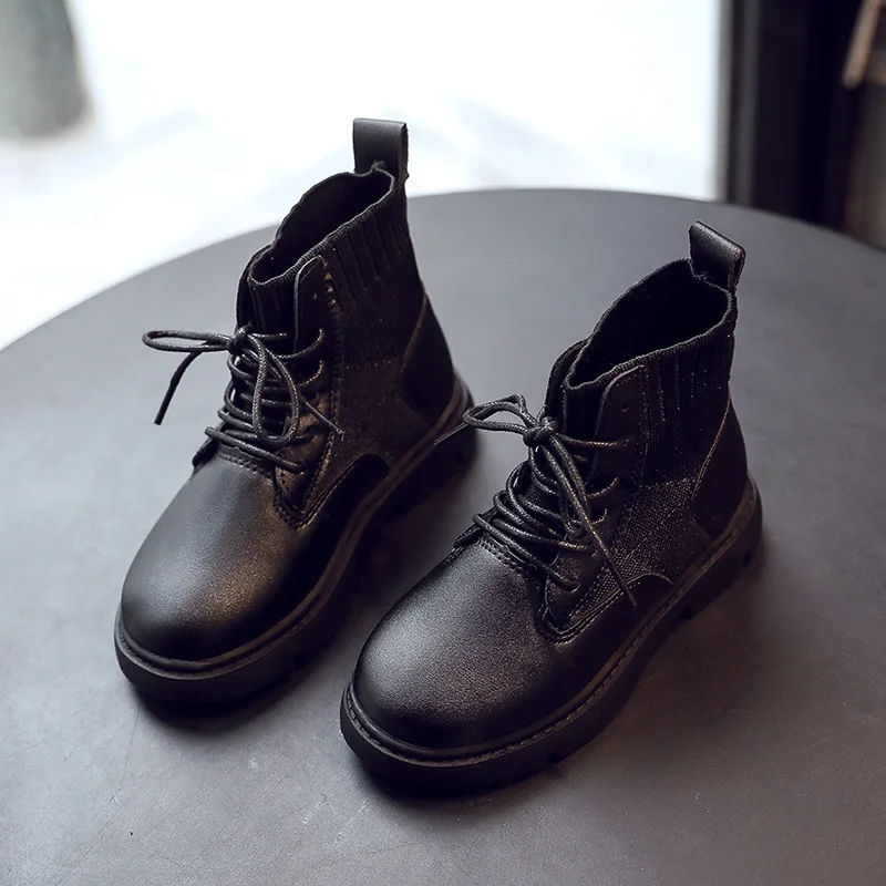 MILANCEL Kids Boots Pu and Knit girls boots warm lining sneakers