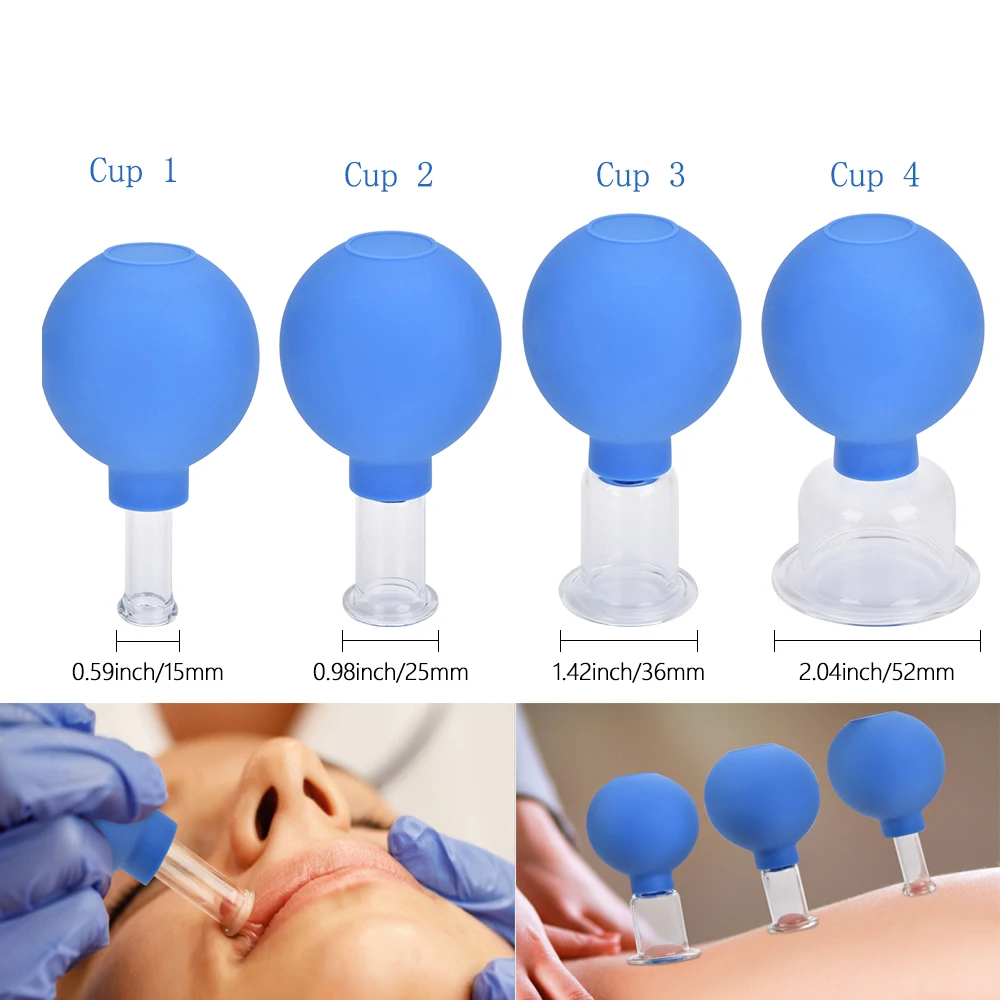 1/4pcs Vacuum Cupping Cups Set Rubber Head Glass Anti Cellulite Massage Chinese Therapy Face Cans For Health | Красота и здоровье