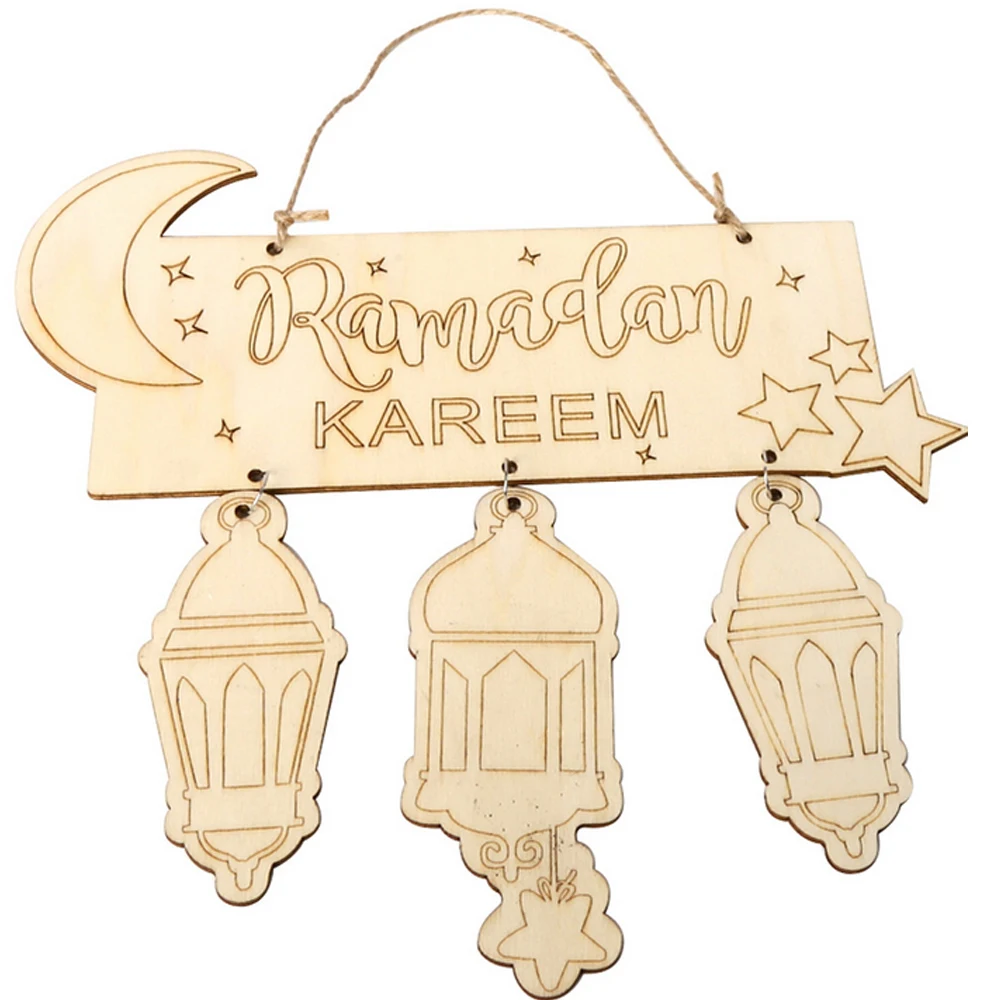 Eid Mubarak Ramadan Wooden Plaque Ornament Muslim Islam Hanging Pendant