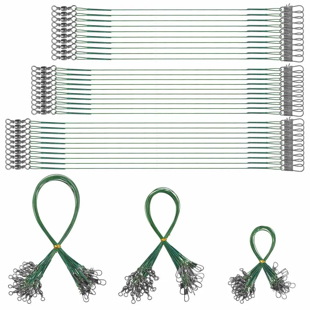 300Pcs 스틸 낚시 라인 와이어 리더 회전 스냅 연결 태클 루어 리그 후크 낚시 액세서리 파이크베이스