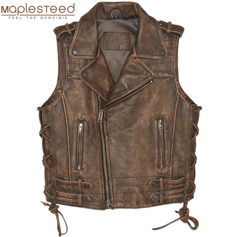 

Vintage Brown Thick Motorcycle Leather Vest 100% Genuine Cowhide Men Biker Vest Motor Waistcoat Man Sleeveless Jacket M051