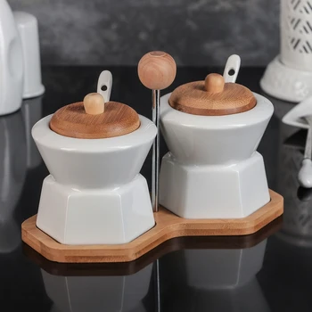 

A set of cans for bulk products 250 ml "Estet", 2 pcs, with spoons, on a wooden stand