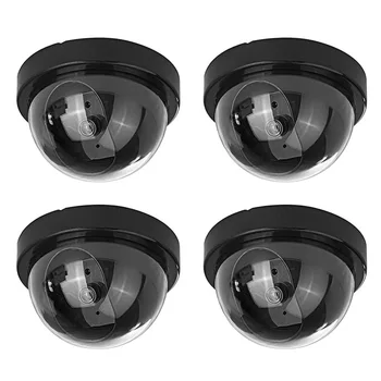 

4 Pcs Dummy Security CCTV Dome Camera With Flashing Red LED Light Sticker Decals Safe Durable EM88