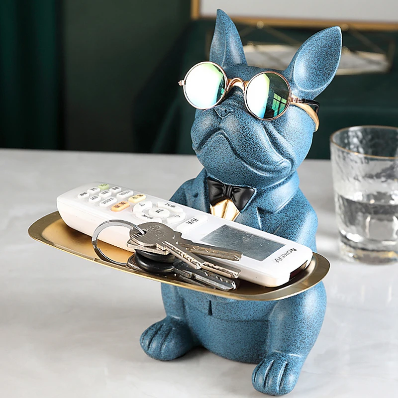 

Nordic French Bulldog Sculpture Dog Statue Table Decoration Figurines Remote Control Storage Tray Home Art Figure Christmas Gift