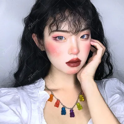 Gummy Mini Candy Bear 7 Color Cute Judy Cartoon Animal Pendants Bear Necklace Stainless Steel Choker Women Girl Bijoux Collare