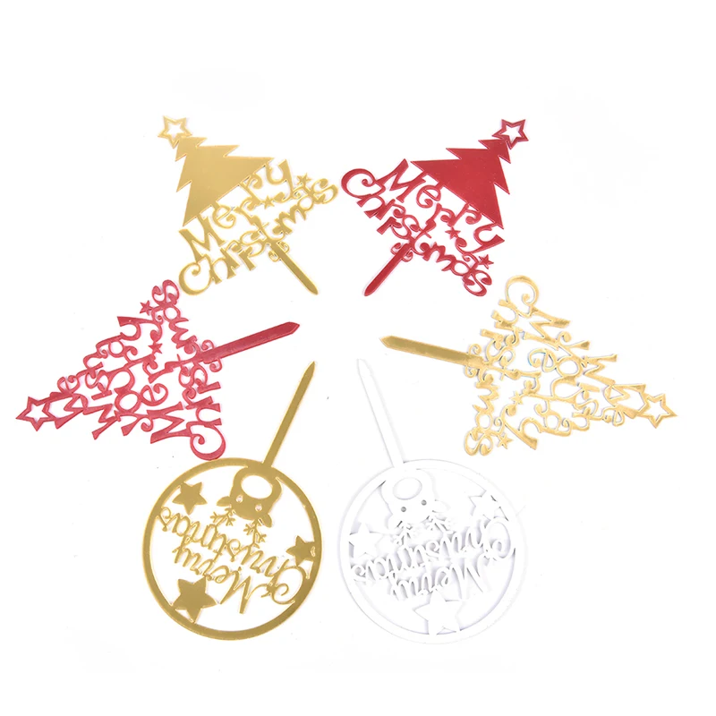 1pcHot Sale Merry Christmas Cake Flag Topper Acrylic Cake Card Party Cake Decoration