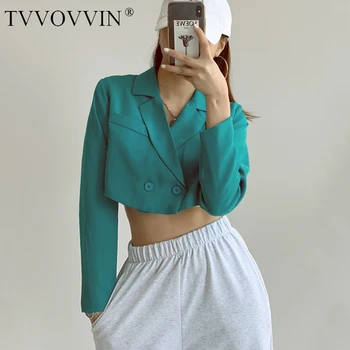 

TVVOVVIN Autumn Winter New Fashion Short Women Notch Lapels Cropped Blazer Tops Coat Green Personality 9ZFH