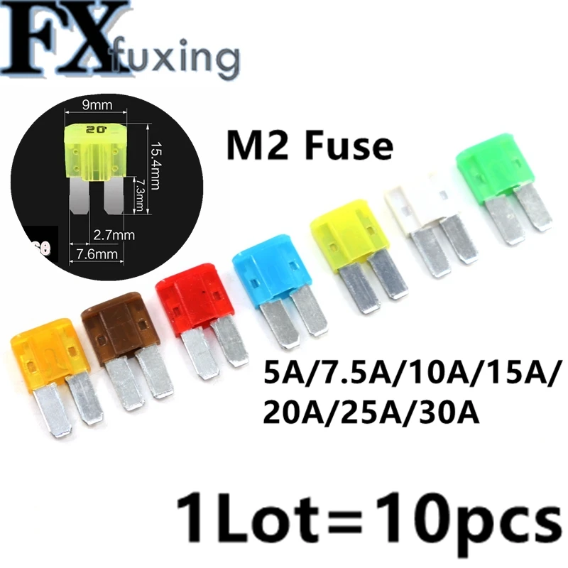 10 шт. 5A 7.5A 10A 20A 25A 30A AMP Micro 2 визуально удлиняющие ноги предохранитель 9 мм х 15 5 Мини M2