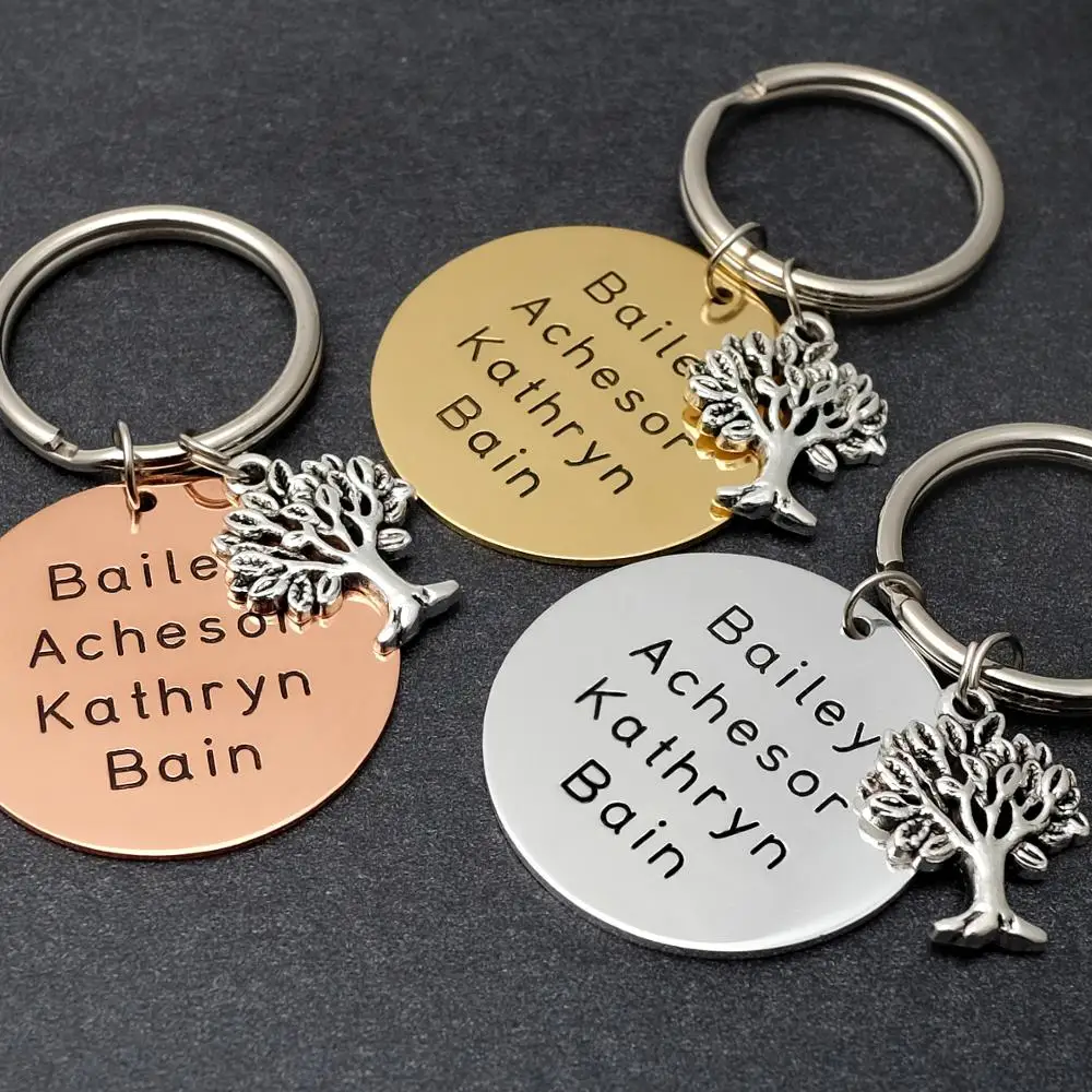 

Personalized Key Chain Family Tree Keychain Custom Names Keyring Engraved Key Chain Gift for Mom Birthday Gift for Her