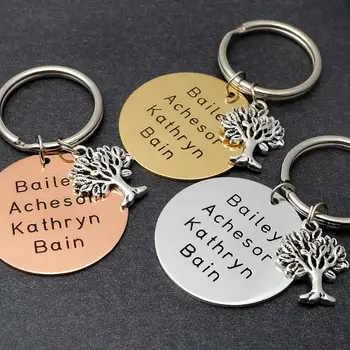 Personalized Key Chain Family Tree Keychain Custom Names Keyring Engraved Key Chain Gift for Mom Birthday Gift for Her wholesale real black blue grey pink python leather key chain customize keychain gift men women xmas family birthday couple gifts
