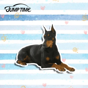 

Jump Time 13cm x 10.4cm For Dobermann Dog Funny Pet Car Stickers and Decals JDM Laptop Windshield Bumper Car Wrap