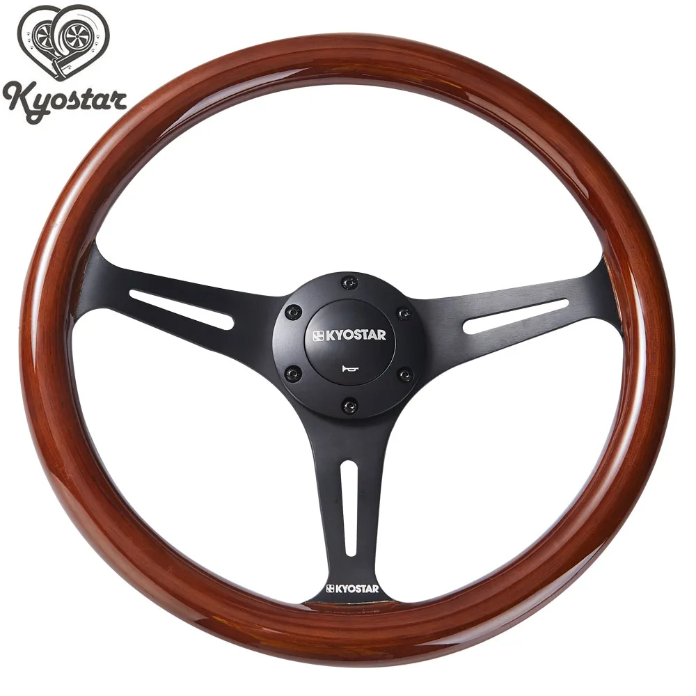 350mm 14" CAMO Wood Mirror Chrome Staineless Steel Spoke Steering Wheel
