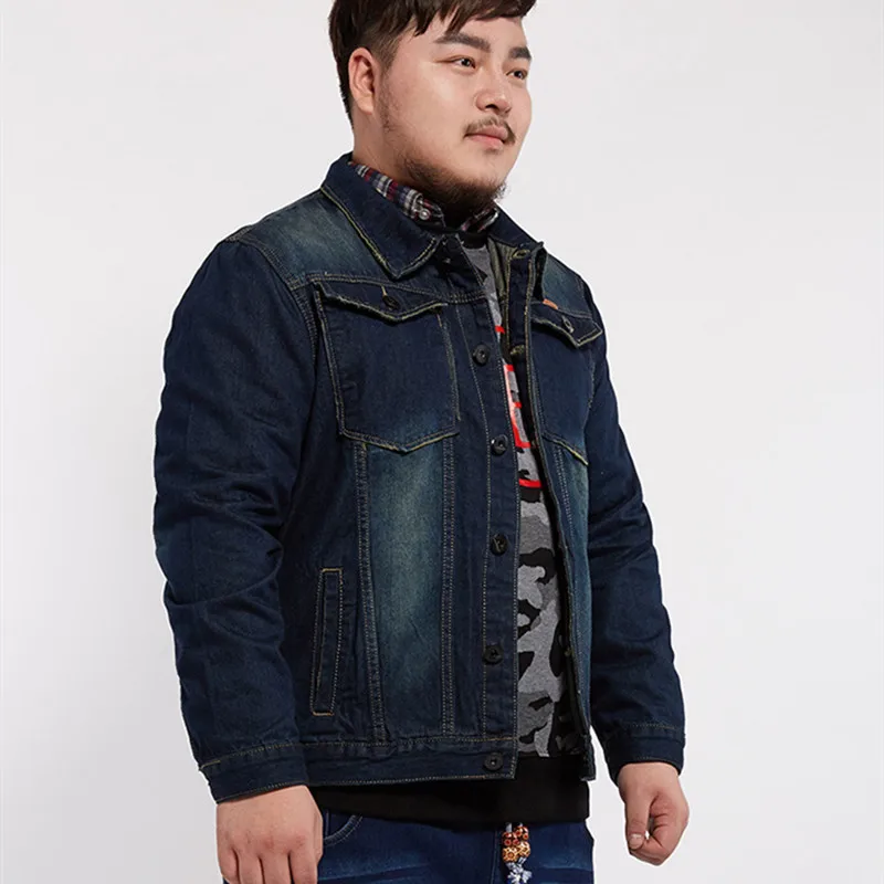 Лидер продаж джинсовые куртки для мужчин плюс размер 6XL 7XL джинсовые куртки модные толстые хлопковые ковбойские пальто одежда мужской повседневный уличная одежда свободного кроя - Цвет: Тёмно-синий