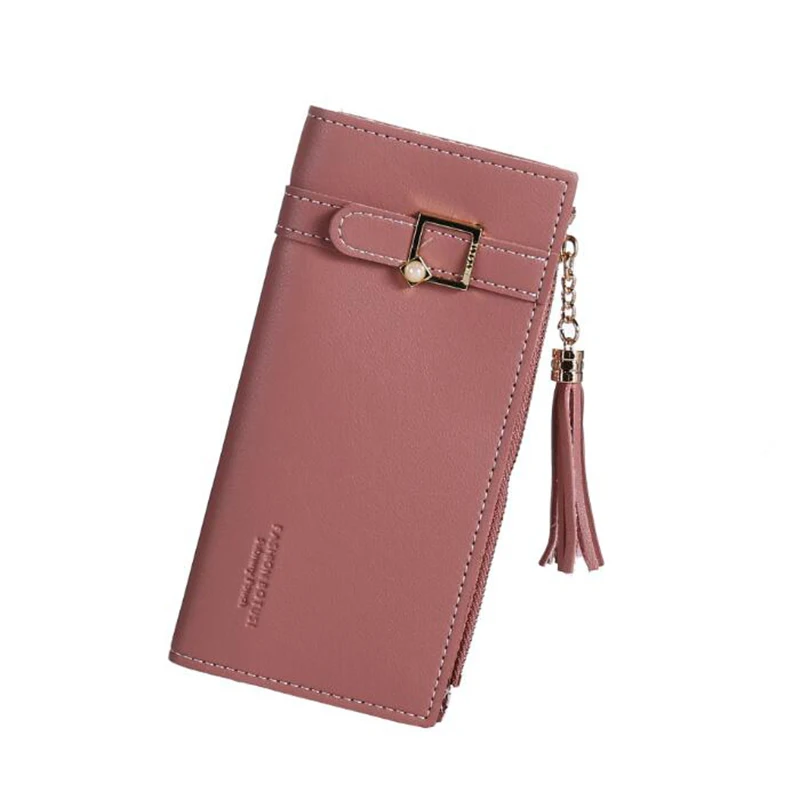 Deep pink Женский кошелек, Длинный кошелек для карт с кисточкой, короткий кошелек на молнии, Женский кошелек из искусственной кожи, держатель для карт - Цвет: Deep pink