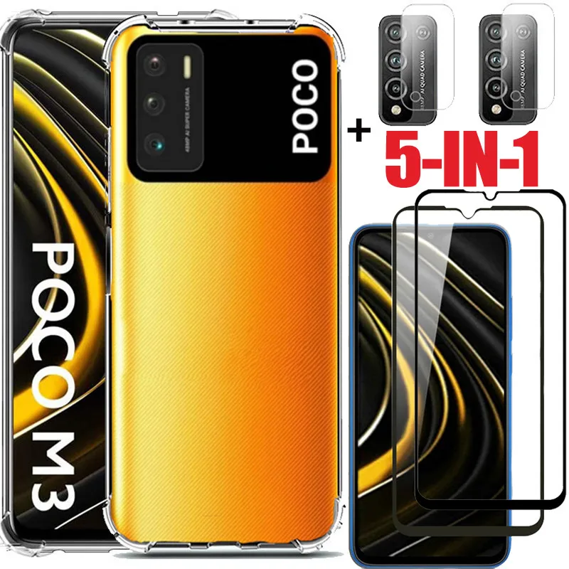 чехол Camera Glass + Case for Xiaomi poco m3 Anti-shock Airbag Cover Redmi 9c NFC 9a Transparent Pocophone M3 | Мобильные