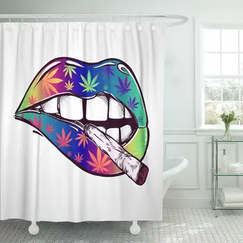 

Sexy Fatal Biting Lips Weed Pattern and Joint Spliff Shower Curtains Waterproof Polyester Fabric 60 x 72 inches with Hooks