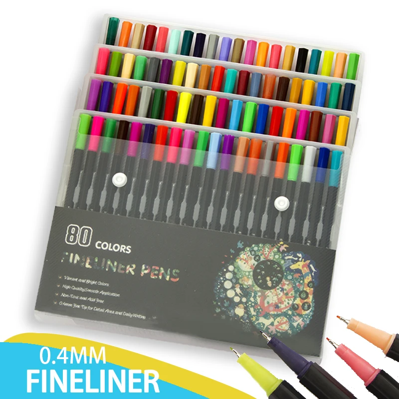 80 цветов Fineliner ручки Ассорти чернил на водной основе искусства Рисование волокна для создания живописи, Тщательная живопись, комическое создание