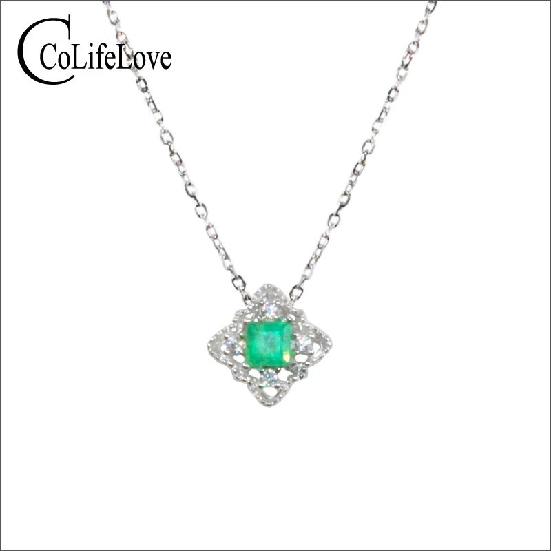 CoLife Jewelry Small Emerald Pendant for Daily Wear 3mm Real Necklace 925 Silver Gift Woman | Украшения и аксессуары