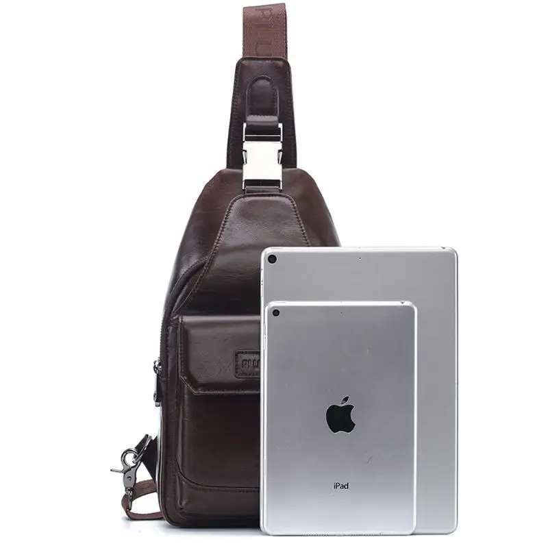 

Men's Chest Bag PU Leather Sling Shoulder Crossbody Bag for Travel Hiking