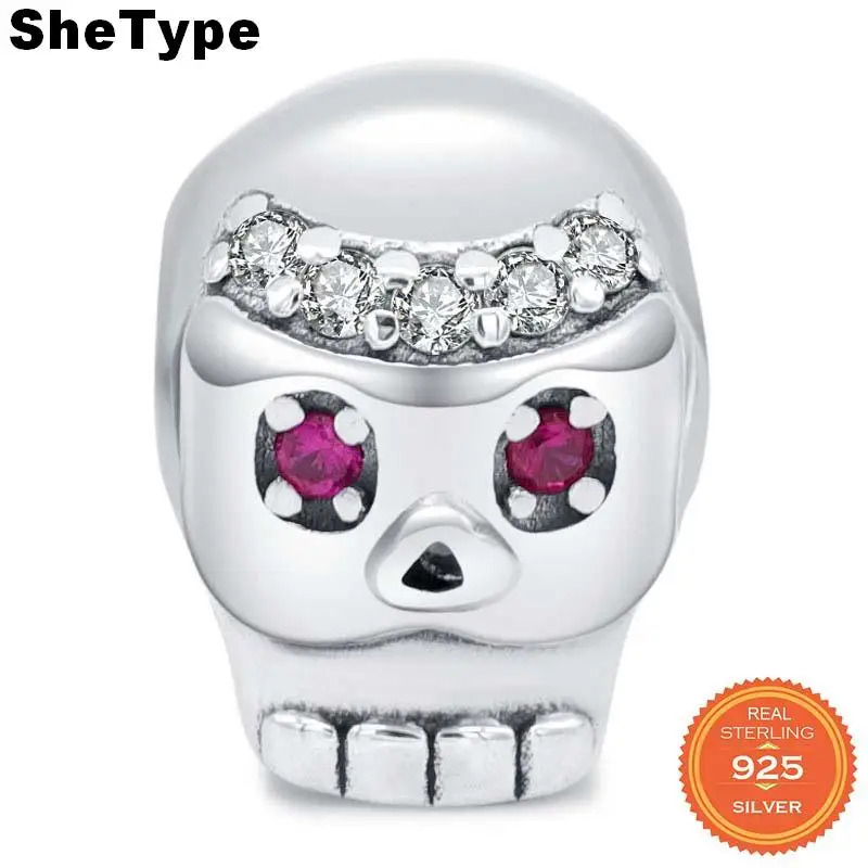 

SheType 2019 Amazing 2.9g Ladies Skull Tourmaline Beads for Women Mother Jewelry Making Charm 925 Solid Sterling Silver