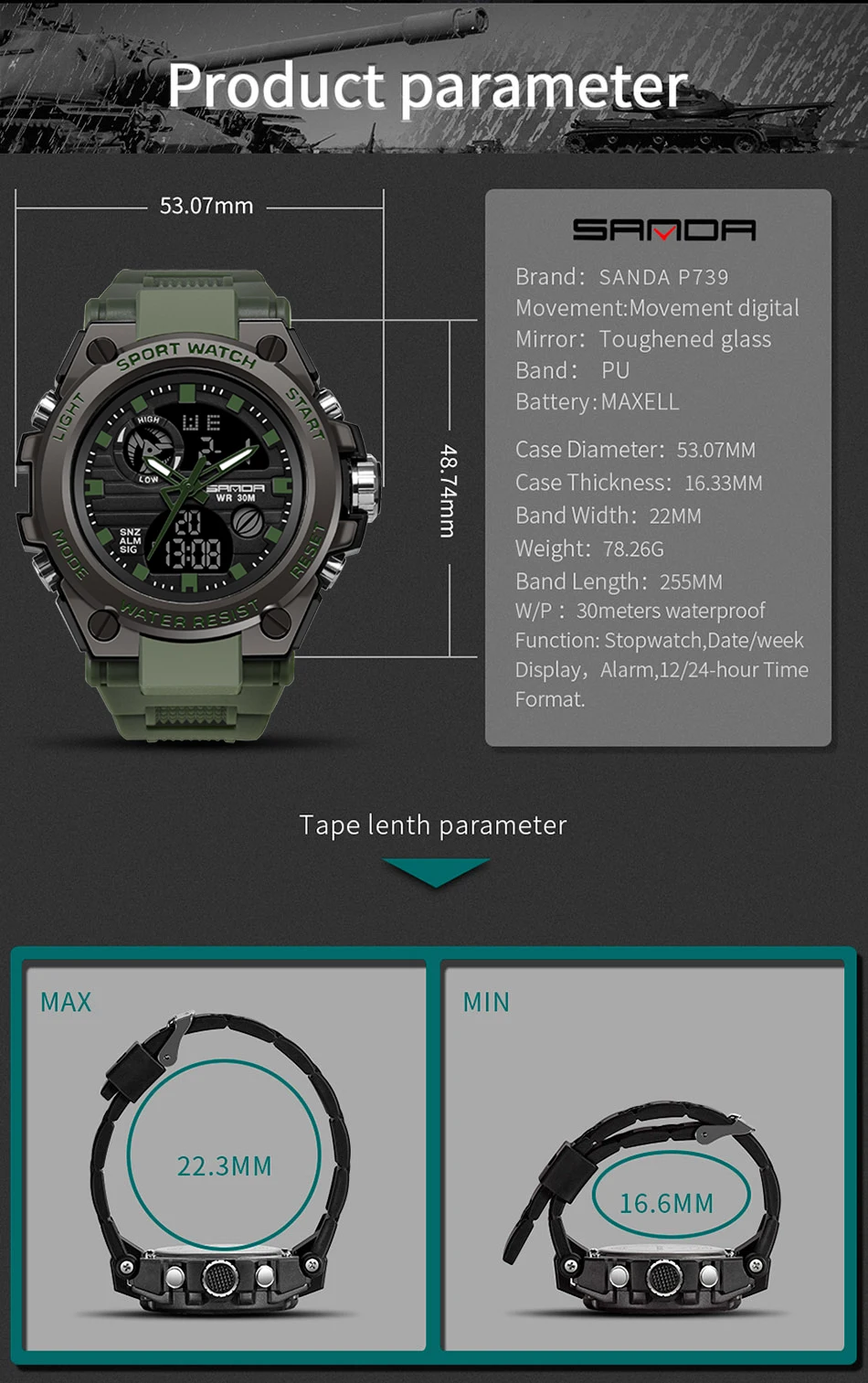Sanda мужские часы черные спортивные часы светодиодный цифровой 3ATM водонепроницаемые военные часы S Shock мужские часы relogios masculino