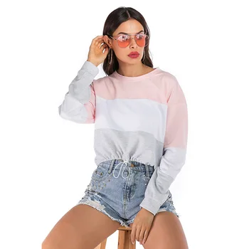 

6126 #2019 Europe And America WOMEN'S Dress New Joint Loose-Fit Short round Neck Sweater Women's 2020 New