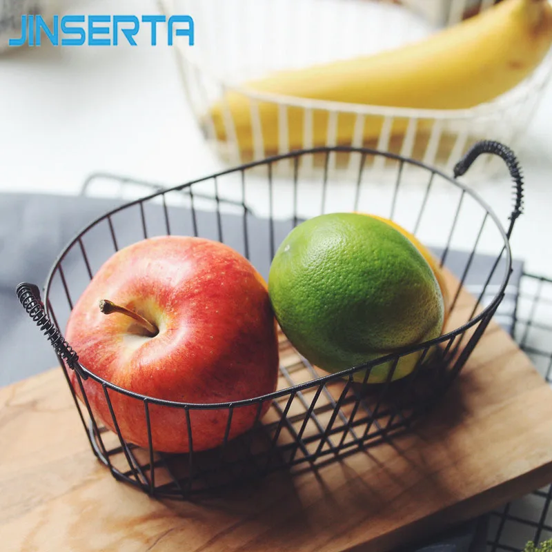 

JINSERTA Metal Storage Basket Iron Dessert Fruit Bread Snack Organizer with Handle Desktop Sundries Decorative Basket Gifts