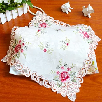 

Luxury Pink Satin Square Tablecloth Mat Embroidery Lace Kitchen Tea Coffee Table Cover Cloth Christmas Party Home Wedding Decor