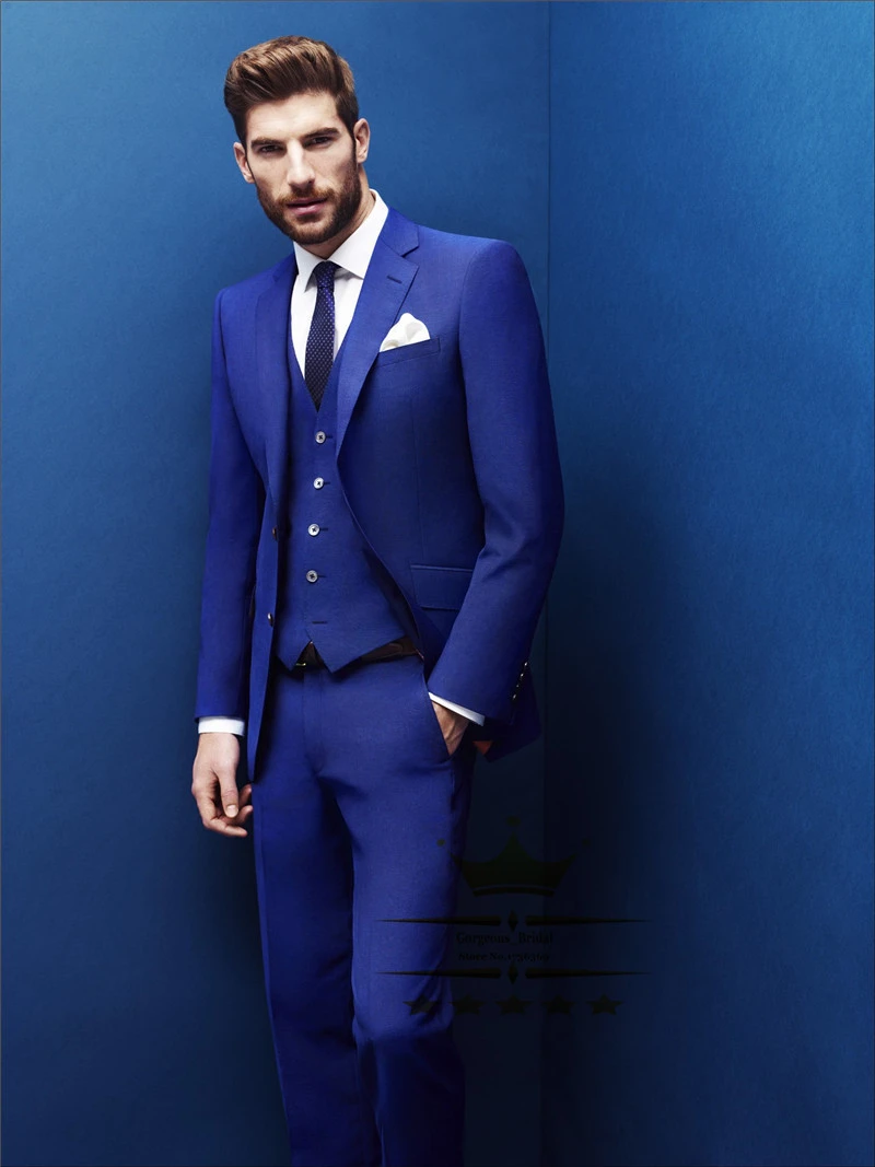 Hurtownie 2020 nowy Custom Made Royal Blue smoking garnitury ze spodniami  męskie garnitury smokingi Slim Fit Grooms (kurtka + spodnie + kamizelka)| Garnitury| - AliExpress