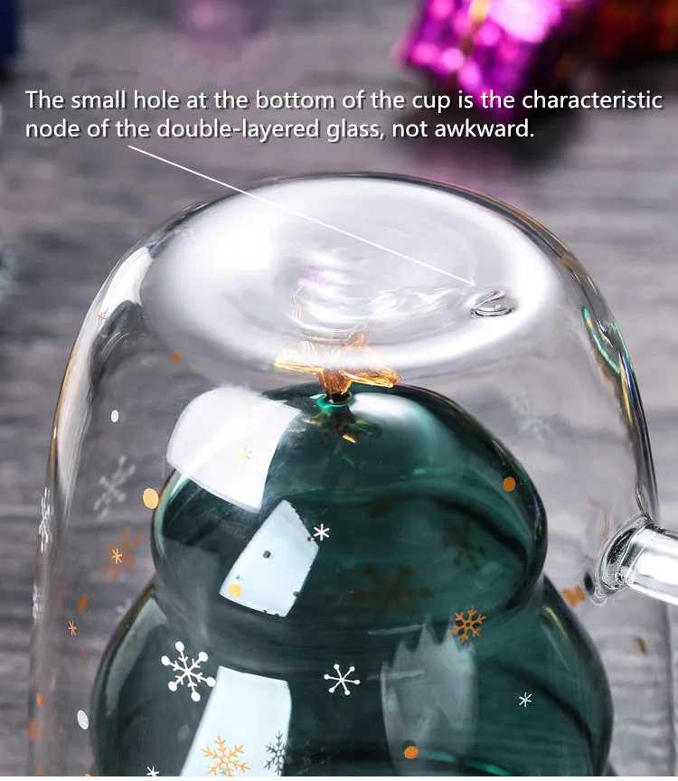 Высокая боросиликатная Рождественская елка двойная стеклянная чашка милый креативный Теплоизоляционный анти-горячий желая домашняя чашка для завтрака+ деревянные подставки