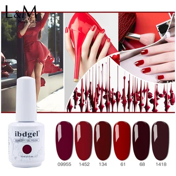 

ibdgel 12Pcs/lot Classic Red Color series Nail Gel Polish Soak Off UV Nails beauty ast more than a month led lamp set krt