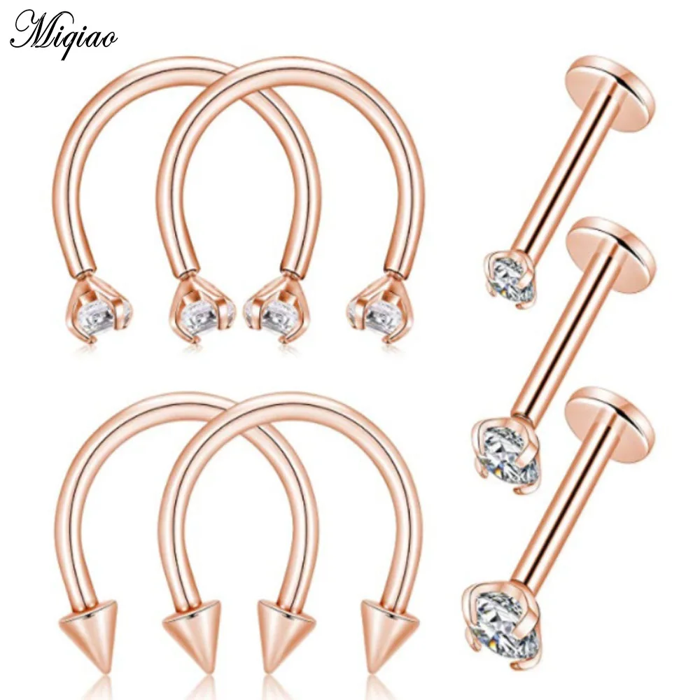 

Miqiao 7pcs Stainless Steel Ear Studs Nose Nails Lip and Tongue Nails Hip Hop Piercing Body Jewelry