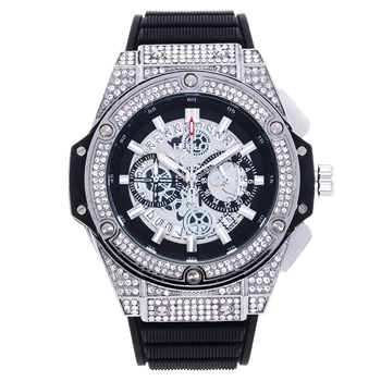 

luxury brand Men's Chronograph Diamond watches Men Quartz Movement Watch Rubber strap Relógio de homem relojes hombre 2020
