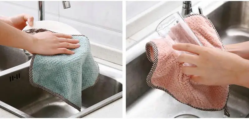Коралловый флис ручное полотенце для ванной комнаты кухонный абсорбент полотенца Протрите плюшевое полотенце для рук